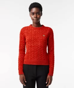 Lacoste Pullover>Pullover Aus Baumwoll- Wollmischung Mit Zopfmuster Rot / Orange Qif