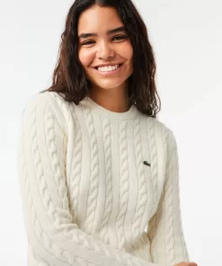 Lacoste Pullover>Pullover Aus Baumwoll- Wollmischung Mit Zopfmuster Weis Nyv