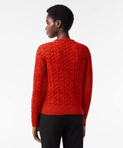 Lacoste Pullover>Pullover Aus Baumwoll- Wollmischung Mit Zopfmuster Rot / Orange Qif