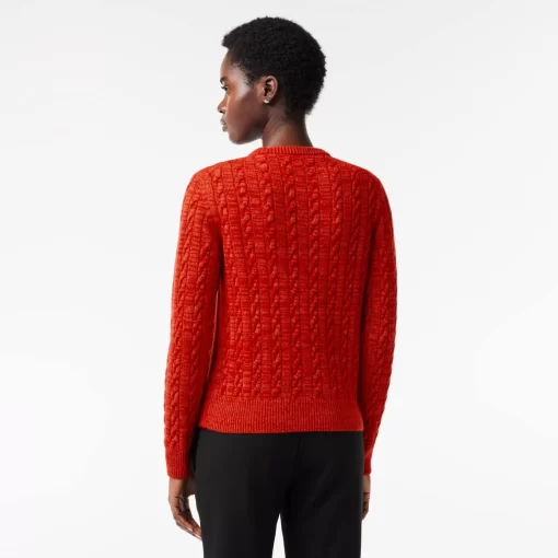 Lacoste Pullover>Pullover Aus Baumwoll- Wollmischung Mit Zopfmuster Rot / Orange Qif