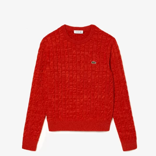 Lacoste Pullover>Pullover Aus Baumwoll- Wollmischung Mit Zopfmuster Rot / Orange Qif