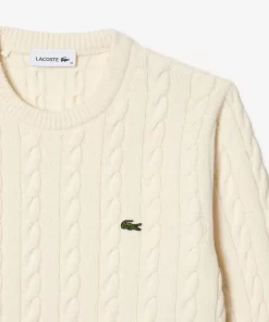 Lacoste Pullover>Pullover Aus Baumwoll- Wollmischung Mit Zopfmuster Weis Nyv