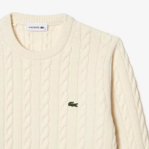 Lacoste Pullover>Pullover Aus Baumwoll- Wollmischung Mit Zopfmuster Weis Nyv