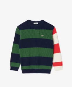 Lacoste Mädchenkleidung>Pullover Mit Kontrastarmeln Navy Blau / Grun / Weis / Orange Nui