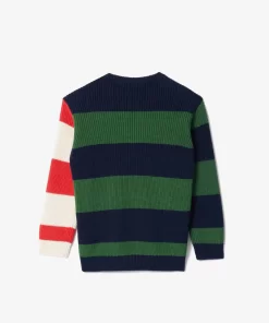 Lacoste Mädchenkleidung>Pullover Mit Kontrastarmeln Navy Blau / Grun / Weis / Orange Nui