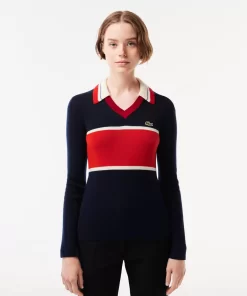 Lacoste Pullover>Pullover Mit Kontrast-Polokragen, In Frankreich Gefertigt Navy Blau / Orange / Weis Npi