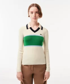 Lacoste Pullover>Pullover Mit Kontrast-Polokragen, In Frankreich Gefertigt Weis / Grun / Weis Lia