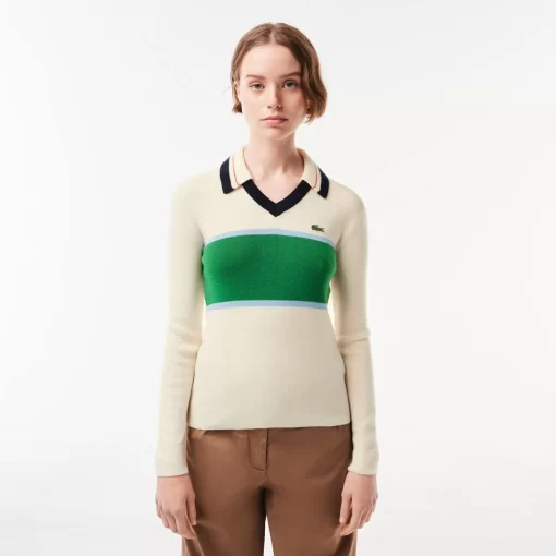 Lacoste Pullover>Pullover Mit Kontrast-Polokragen, In Frankreich Gefertigt Weis / Grun / Weis Lia