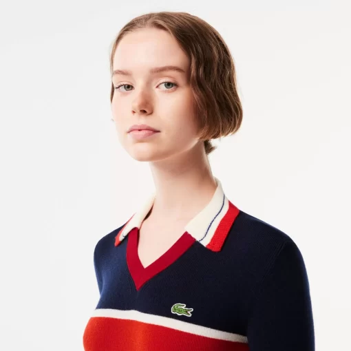 Lacoste Pullover>Pullover Mit Kontrast-Polokragen, In Frankreich Gefertigt Navy Blau / Orange / Weis Npi