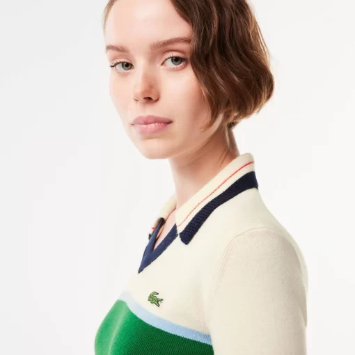 Lacoste Pullover>Pullover Mit Kontrast-Polokragen, In Frankreich Gefertigt Weis / Grun / Weis Lia