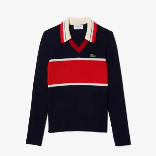 Lacoste Pullover>Pullover Mit Kontrast-Polokragen, In Frankreich Gefertigt Navy Blau / Orange / Weis Npi