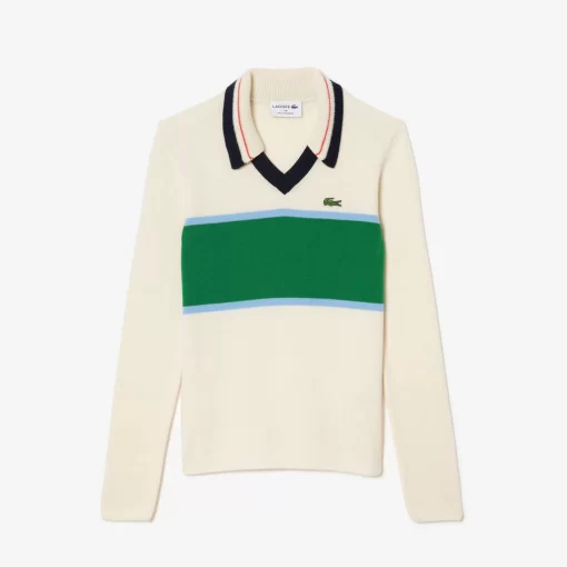 Lacoste Pullover>Pullover Mit Kontrast-Polokragen, In Frankreich Gefertigt Weis / Grun / Weis Lia