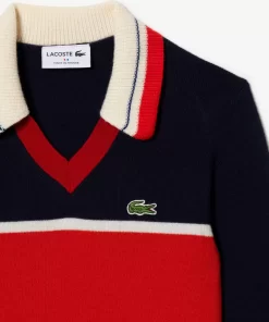 Lacoste Pullover>Pullover Mit Kontrast-Polokragen, In Frankreich Gefertigt Navy Blau / Orange / Weis Npi