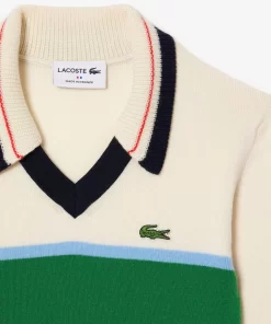 Lacoste Pullover>Pullover Mit Kontrast-Polokragen, In Frankreich Gefertigt Weis / Grun / Weis Lia