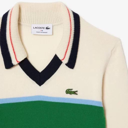 Lacoste Pullover>Pullover Mit Kontrast-Polokragen, In Frankreich Gefertigt Weis / Grun / Weis Lia