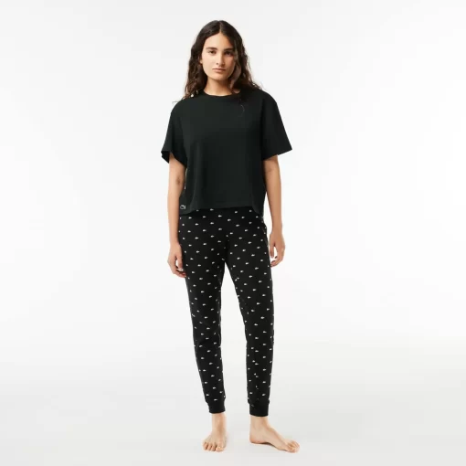 Lacoste Unterwäsche & Loungewear>Pyjama-Set Mit Croc-Hosen Schwarz / Weis 258