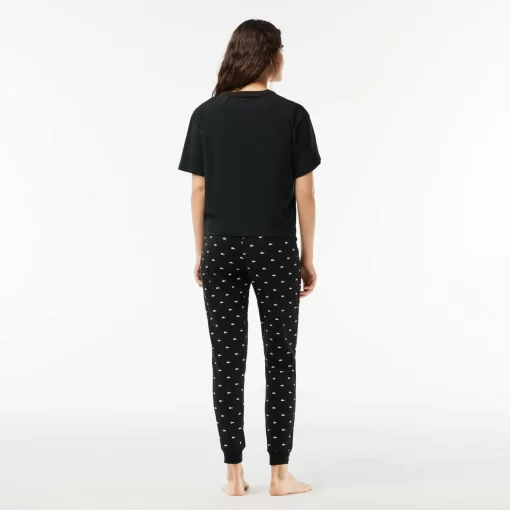 Lacoste Unterwäsche & Loungewear>Pyjama-Set Mit Croc-Hosen Schwarz / Weis 258