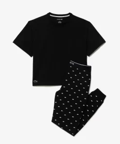 Lacoste Unterwäsche & Loungewear>Pyjama-Set Mit Croc-Hosen Schwarz / Weis 258