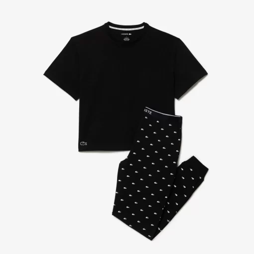 Lacoste Unterwäsche & Loungewear>Pyjama-Set Mit Croc-Hosen Schwarz / Weis 258