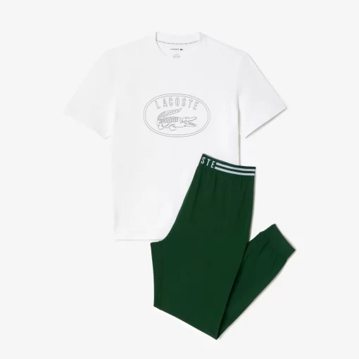 Lacoste Unterwäsche & Loungewear>Pyjama-Set Mit Hosen Mit Kontrast-Logo Weis / Grun 737