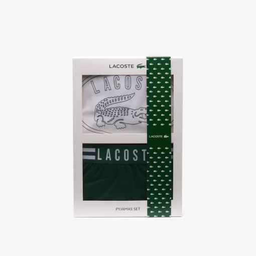 Lacoste Unterwäsche & Loungewear>Pyjama-Set Mit Hosen Mit Kontrast-Logo Weis / Grun 737