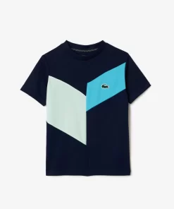 Lacoste Jungenkleidung>Ripstop-Pique Tennis T-Shirt Navy Blau / Blau / Grun / Weis Rih