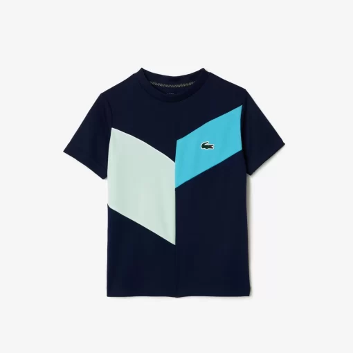 Lacoste Jungenkleidung>Ripstop-Pique Tennis T-Shirt Navy Blau / Blau / Grun / Weis Rih