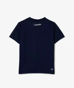 Lacoste Jungenkleidung>Ripstop-Pique Tennis T-Shirt Navy Blau / Blau / Grun / Weis Rih