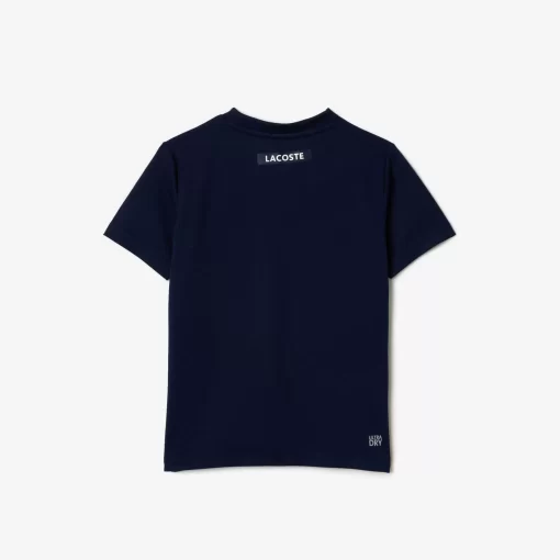 Lacoste Jungenkleidung>Ripstop-Pique Tennis T-Shirt Navy Blau / Blau / Grun / Weis Rih