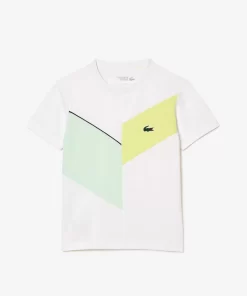 Lacoste Jungenkleidung>Ripstop-Pique Tennis T-Shirt Weis / Neongelb / Grun / Navy Blau Izl