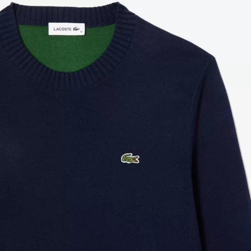 Lacoste Pullover>Rundhals-Pullover Aus Zweiseitiger Baumwolle Navy Blau 166