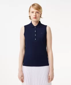 Lacoste Poloshirts>Slim Fit Armelloses Damen Poloshirt Aus Baumwoll-Pique Navy Blau 166