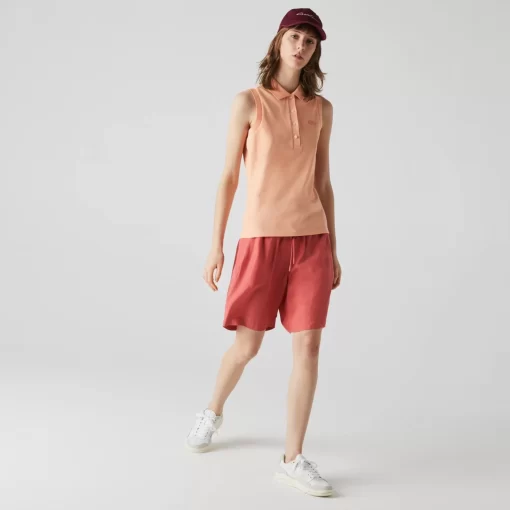 Lacoste Poloshirts>Slim Fit Armelloses Damen Poloshirt Aus Baumwoll-Pique Hell Orange Heb