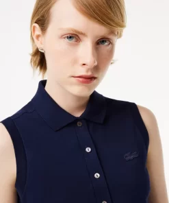 Lacoste Poloshirts>Slim Fit Armelloses Damen Poloshirt Aus Baumwoll-Pique Navy Blau 166