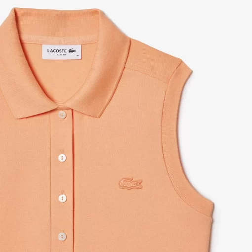 Lacoste Poloshirts>Slim Fit Armelloses Damen Poloshirt Aus Baumwoll-Pique Hell Orange Heb