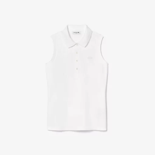 Lacoste Poloshirts>Slim Fit Armelloses Damen Poloshirt Aus Baumwoll-Pique Weis 001