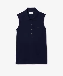 Lacoste Poloshirts>Slim Fit Armelloses Damen Poloshirt Aus Baumwoll-Pique Navy Blau 166