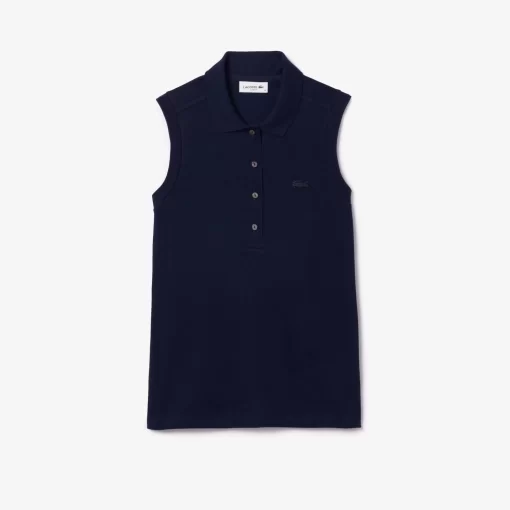 Lacoste Poloshirts>Slim Fit Armelloses Damen Poloshirt Aus Baumwoll-Pique Navy Blau 166