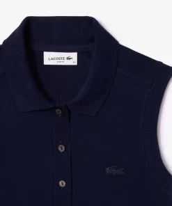 Lacoste Poloshirts>Slim Fit Armelloses Damen Poloshirt Aus Baumwoll-Pique Navy Blau 166