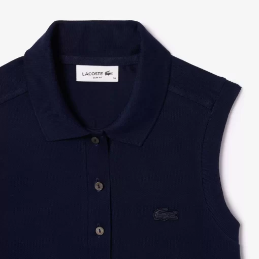 Lacoste Poloshirts>Slim Fit Armelloses Damen Poloshirt Aus Baumwoll-Pique Navy Blau 166