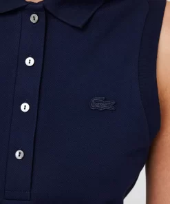 Lacoste Poloshirts>Slim Fit Armelloses Damen Poloshirt Aus Baumwoll-Pique Navy Blau 166