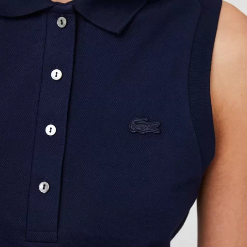 Lacoste Poloshirts>Slim Fit Armelloses Damen Poloshirt Aus Baumwoll-Pique Navy Blau 166