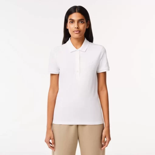 Lacoste Poloshirts>Slim Fit Damen Poloshirt Aus Stretch-Baumwoll-Pique Weis 001