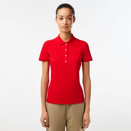 Lacoste Poloshirts>Slim Fit Damen Poloshirt Aus Stretch-Baumwoll-Pique Rot 240