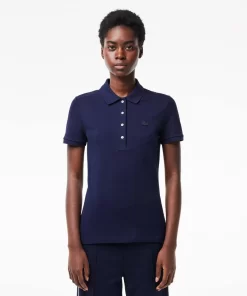 Lacoste Poloshirts>Slim Fit Damen Poloshirt Aus Stretch-Baumwoll-Pique Navy Blau 166