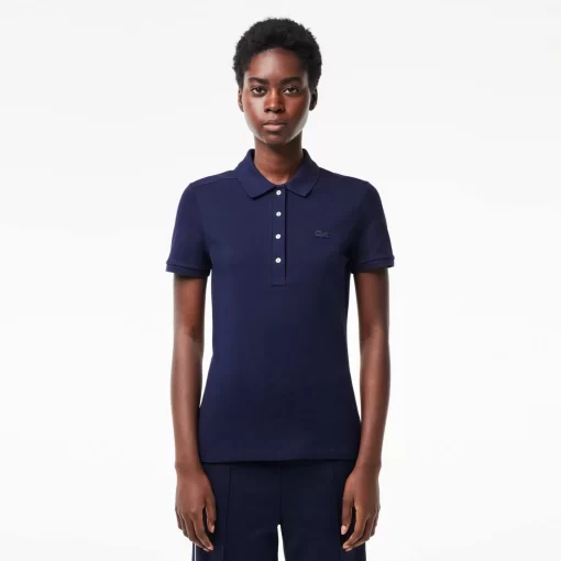 Lacoste Poloshirts>Slim Fit Damen Poloshirt Aus Stretch-Baumwoll-Pique Navy Blau 166