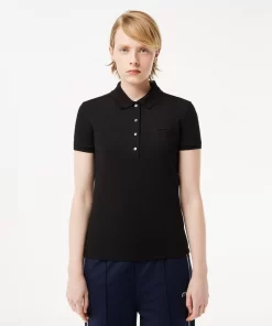 Lacoste Poloshirts>Slim Fit Damen Poloshirt Aus Stretch-Baumwoll-Pique Schwarz 031