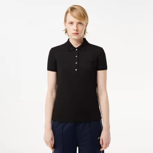 Lacoste Poloshirts>Slim Fit Damen Poloshirt Aus Stretch-Baumwoll-Pique Schwarz 031