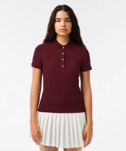 Lacoste Poloshirts>Slim Fit Damen Poloshirt Aus Stretch-Baumwoll-Pique Burgunder Yup