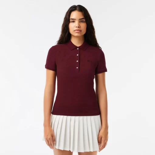 Lacoste Poloshirts>Slim Fit Damen Poloshirt Aus Stretch-Baumwoll-Pique Burgunder Yup